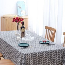 룰루홈 린넨 방수 무늬 식탁보 테이블보 140*180, 심플라인 그레이