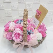 영하우스 생일꽃바구니 장미 카네이션 축하꽃바구니 고급형 어버이날꽃바구니 부모님 꽃배달 기념일꽃 개업꽃 칠순꽃 환갑꽃 팔순꽃 퇴임식 비누꽃, 작약카네이션꽃바구니+핑크