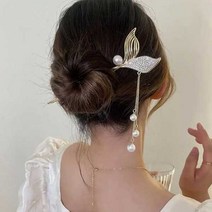 고래 디자인 한복 비녀 올림머리 묶어올린 머리 꽂이