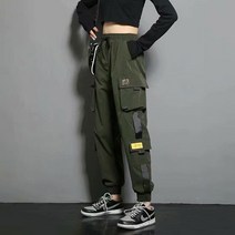 스트릿 여자 카고 바지 조거 팬츠 면 밴딩 빅사이즈 힙합 댄스 댄서 트레이닝 카키 베이지
