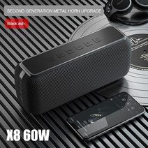 60w xdobo x8 고출력 야외 휴대용 블루투스 스피커 베이스 열 서브우퍼 확성기 tws 3d 스테레오 사운드바(tf aux 포함), 검은 색
