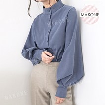 Makone 상표등록2023 여성 심플 버튼 시크 오피스 블라우스 세련된 셔츠 복고 풍 레트로 퍼프 소매 캐주얼 단색 포인트