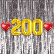 200일 이벤트 포토존 세트 아기 기념일 커플 축하 기념 숫자 풍선 하트, 14.커튼-(실버)-200(소)-골드