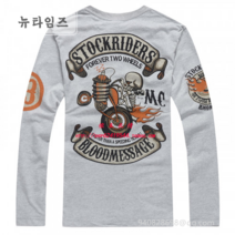 티셔츠 무장 해골 기사 할리 오토바이 남성 긴팔 뉴타임즈 H562B908, 3XL, 그레이