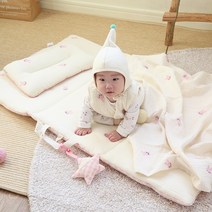 화모베이비 프리미엄 자수 낮잠이불세트 부드러운 아기 이불세트, 핑크 토끼