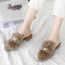 발편한 베이지 털 스웨이드 뮬 1cm 여성 블로퍼