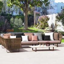 야외 발코니 정원 L자형 소파 조합 호텔 등나무 소파, 더블 시트 + 중간  + 코너 + 티 테이블