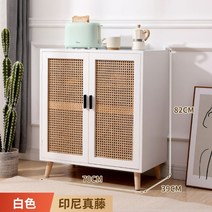 라탄 그릇장 원목 수납장 양문 홈카페 선반 진열장, 화이트