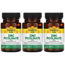 컨트리라이프 아연 피콜리네이트 25mg 100정 3개 징크 zinc picolinate 칼슘 수산화인회석 히드록시아파타이트 피콜린산