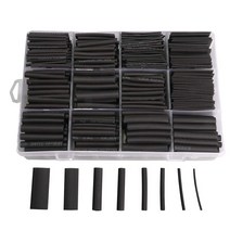 625PCS 열 수축 튜빙 키트 열 수축 튜브 와이어 랩 비율 2 : 1 전기 케이블 슬리브 구색 저장 케이스, 하나, 검정