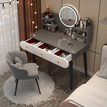 북유럽 화장대 조명 파우더룸 LED거울 수납 화장탁자, 라이트미러[2중서랍]그레이80CM