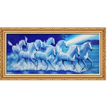 [진품] 국내 유명 작가 김일엽 화백 그린 백마 그림 백말 말그림 팔마도 그림 액자 사무실 부자되는 풍수에좋은 생기 사무실그림 큰그림 연화랑, 13번 골드무늬액자