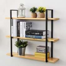 우드앤데코 아이언 원목 3단 벽선반, 소나무원목