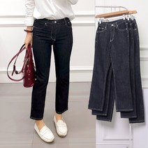 여성 스티치 생지 속밴딩 슬림 일자 청바지 2 Colors 빅사이즈 기본 롱기장 숏 키작녀 면스판 데님