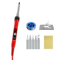 60/80W 디지털 전기 납땜 인두 용접 도구 온도 조절 팁/스탠드/주석 와이어, CHINA, US 110V-130V, 60W red set