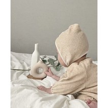 [리틀그로브] 올리비아 셔링 점프수트 오가닉코튼 백일아기 돌아기 우주복 - 오트밀