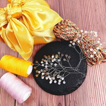 고급 크리스탈 가지장식-분홍색 미색 계열/비녀 만들기/포장 소품/전통공예 재료, 복숭아