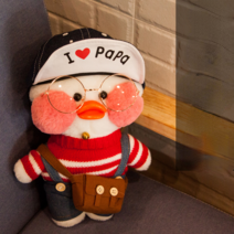 PKTOYS DIY 행운 만화 귀여운샐리 말하는 빵빵덕오리 인형 옷 애착인형 크리스마스 명절 선물, 카우보이 모자 빨간색과 흰색 줄무늬 카우보이 벨트 바지, 흰 오리 [생일 노래 노래]