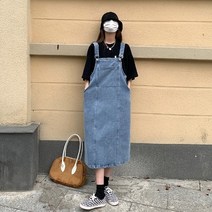 롱청스커트 데님치마 캉캉 쿨 솔트 시스템 스플릿 데님 서스펜더 스커트 여성용 단어 여름 얇은 일본 스타일 작은 검정색 슬링 롱