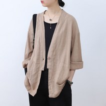 빅사이즈 여성 면마 자켓 오버핏 심플 봄 여름 가을 여자 긴팔 재킷 상의 women linen jacket XK0440