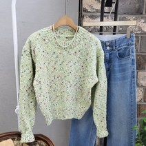 상상그이상 여성용 팝콘 라운드넥 긴팔 폼폼니트 컬러포인트 파스텔 루즈핏 도톰한 레인보우 혼합실 러블리 풀오버니트 간절기 데일리룩