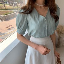 (오늘GO) 핫템퀸 여성 여자 여름 몬드 브이넥 반팔 오피스룩 블라우스
