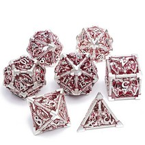 DND 금속 주사위 세트 다면체 던전 앤 드래곤 할로우 7피스 RPG MTG 테이블 보드 롤 플레이 게임에 적합 USA 미국, Crusoe Pearl Silver Red