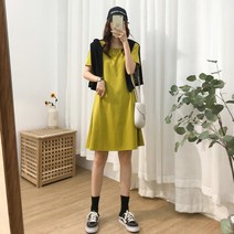 라운드박스티 와이드 루즈핏 솔리드 무지 라운드넥 하프기장 A라인 반팔원피스 여성 여름 슬림핏 심플리티 2296961197