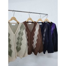 남자 겨울 루즈핏 아가일 알파카 커플 니트 가디건 4컬러