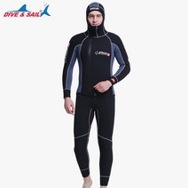 DIVE & SAIL 더블 웜 프로페셔널 5MM SCR 네오프렌 2 피스 후드 잠수복 스쿠버 다이빙 슈트 지퍼 스플릿 스피어피싱 잠수복, A1, L
