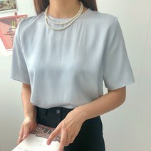 커밍투유 새틴 실크 반팔 블라우스