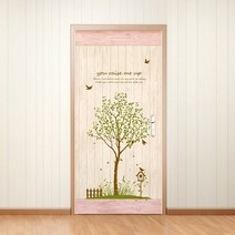 제제데코 현관문시트지 유레이즈미업B, 내츄럴우드패널/화이트+스카이블루