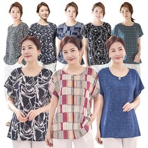 우일인견 여성용 인견 패턴 가오리 반팔 블라우스 L XL 2XL