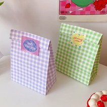 귀여운 체크 종이 쇼핑백 퇴사선물 연말 기념일 답례품 봉투, 보라
