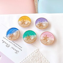 문크리스탈 레진 모래사장 파도 그립톡 스마트톡, 핑크, 1개