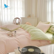 BX VIBRANT 라지킹침구세트 더블 스펠 워싱 코튼 단색 컬러 매칭 다른 스타일 씻을 수 있다 시트 + 이불커버 + 베갯잇 4종 세트