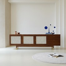 [마루이] 까눌레 미드센추리 모던 라탄 월넛 티비다이 거실장