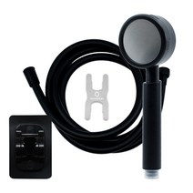 홈다움 블랙몬스터수압상승 샤워기 헤드 + 블랙 물때방지 튜브형 PVC 2m샤워호스+ 스패너 + 샤워기홀더, 세트