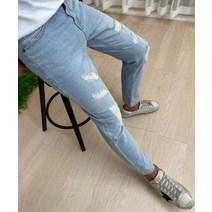 찢어진 연청색 청바지 찢어진데님팬츠 무파진연청바지