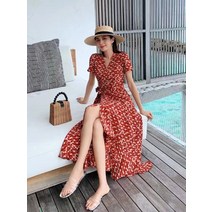 프릴 플라워 맥시 랩 롱 원피스 바캉스 휴양지룩