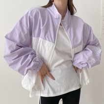 삐까삐까 여성 봄 아우터 루즈핏 배색 아노락 바람막이 스트링 집업 점퍼