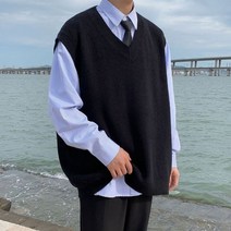 니트 봄 베스트 한국 스타일 조끼 남성 패션 단색 캐주얼 v넥 스웨터 스트리트 웨어 넉넉한