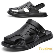 Tepaken 남성 통가죽샌들 슬리퍼 푹신한 사무실 샌들 발편한 드라이빙 슈즈