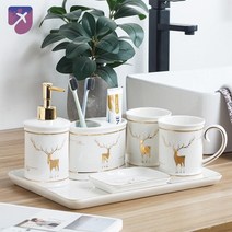 비누받침 칫솔꽂이 트레이 디스펜서 양치컵, 2구컵+1로션병+1칫솔걸이+1비누접시+1대접(2인용)