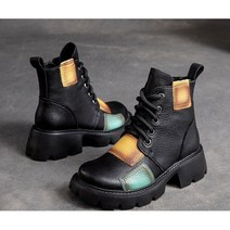 PingKe 여성용 가을 가죽 여성 워커 5cm 키높이 워커