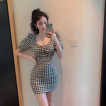 vsyoy 한국 체크 브이넥 벌룬 원피스