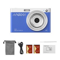 Andoer-미니 4K 디지털 카메라 비디오 캠코더 50mp 2.88 인치 IPS 스크린 16 배 줌 내장 플래시 어린이용 배터리 2 개 포함 십대, 03 Blue, With 64GB Card