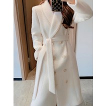 여성 겨울 모직 큐빅 슬림 화이트 롱 코트