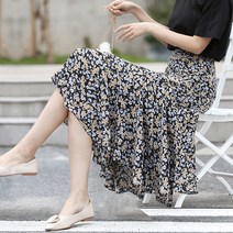[Myshe]여성 롱 쉬폰 꽃무늬 치마 비치 여름 랩 스커트 0515 CBM005
