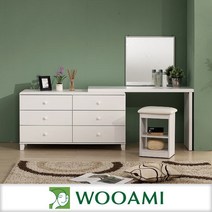우아미 라이핀 확장형 화장대풀세트(거울+의자포함), 화이트